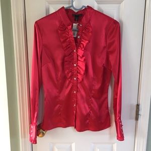 NWT Festive red ruffled blouse!!